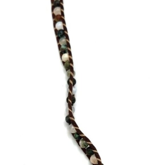 Faceted  Glass  Stone In Bezel Set With Beaded Cord Necklace - Picture 3 of 4
